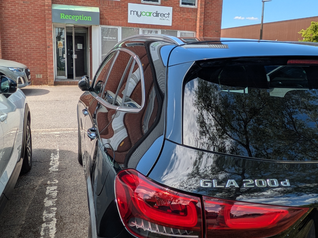 Rear view of Mercedes GLA outside mycardirect HQ