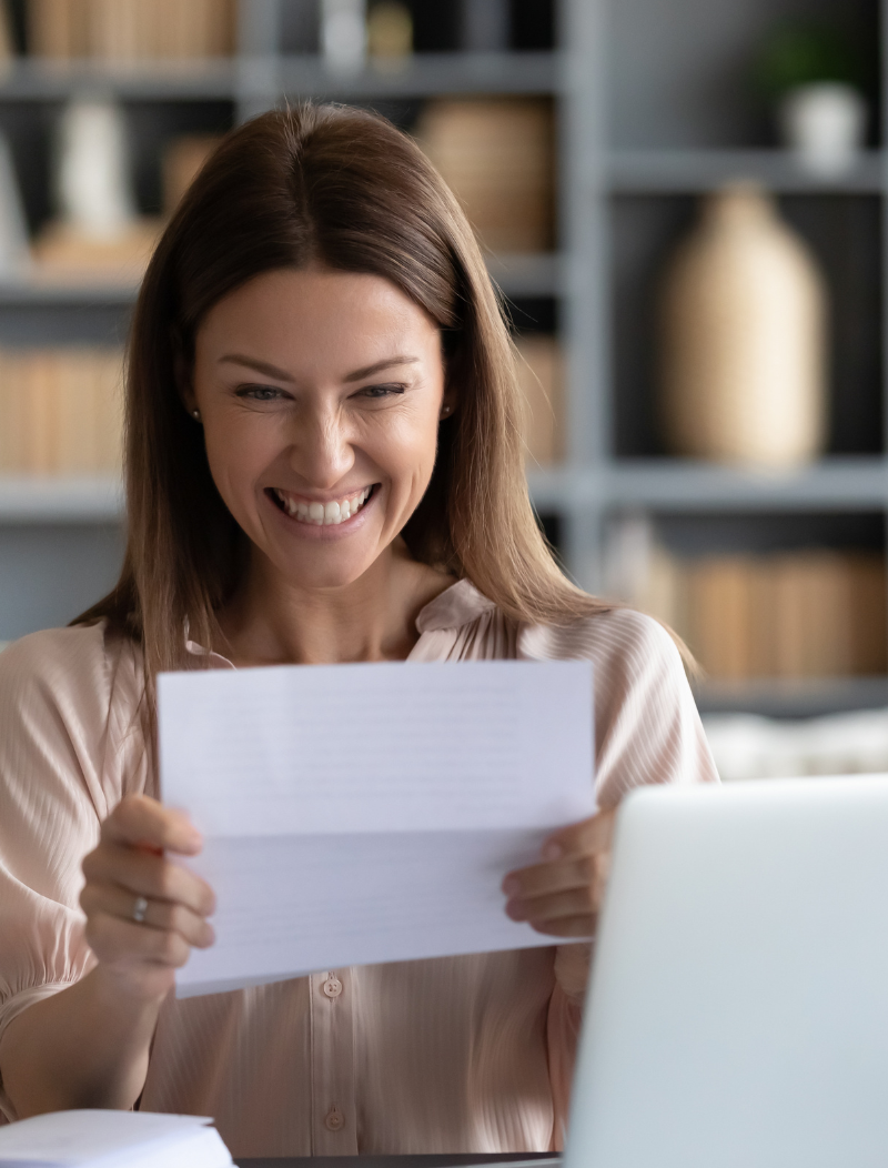 Woman happy at being approved